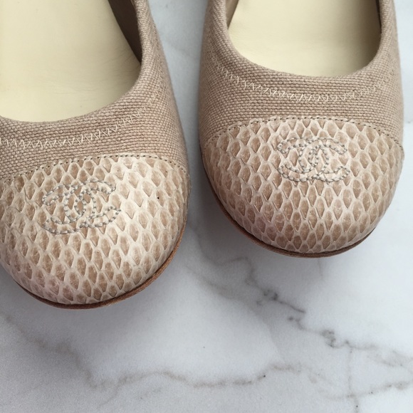 Chanel linen canvas snake captoe ballerina flats - Picture 3 of 8